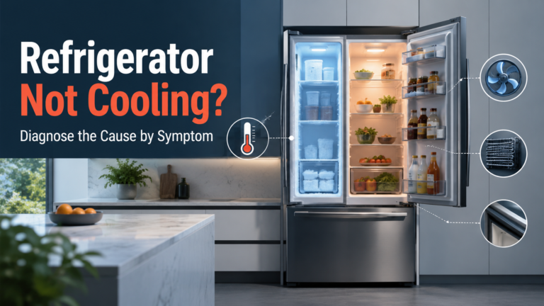Refrigerator not cooling with cold freezer and warm fridge section, showing common diagnostic causes.